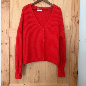 Old Navy Wool-blend Shaker-stitch cardigan sweater red women’s Large Tall